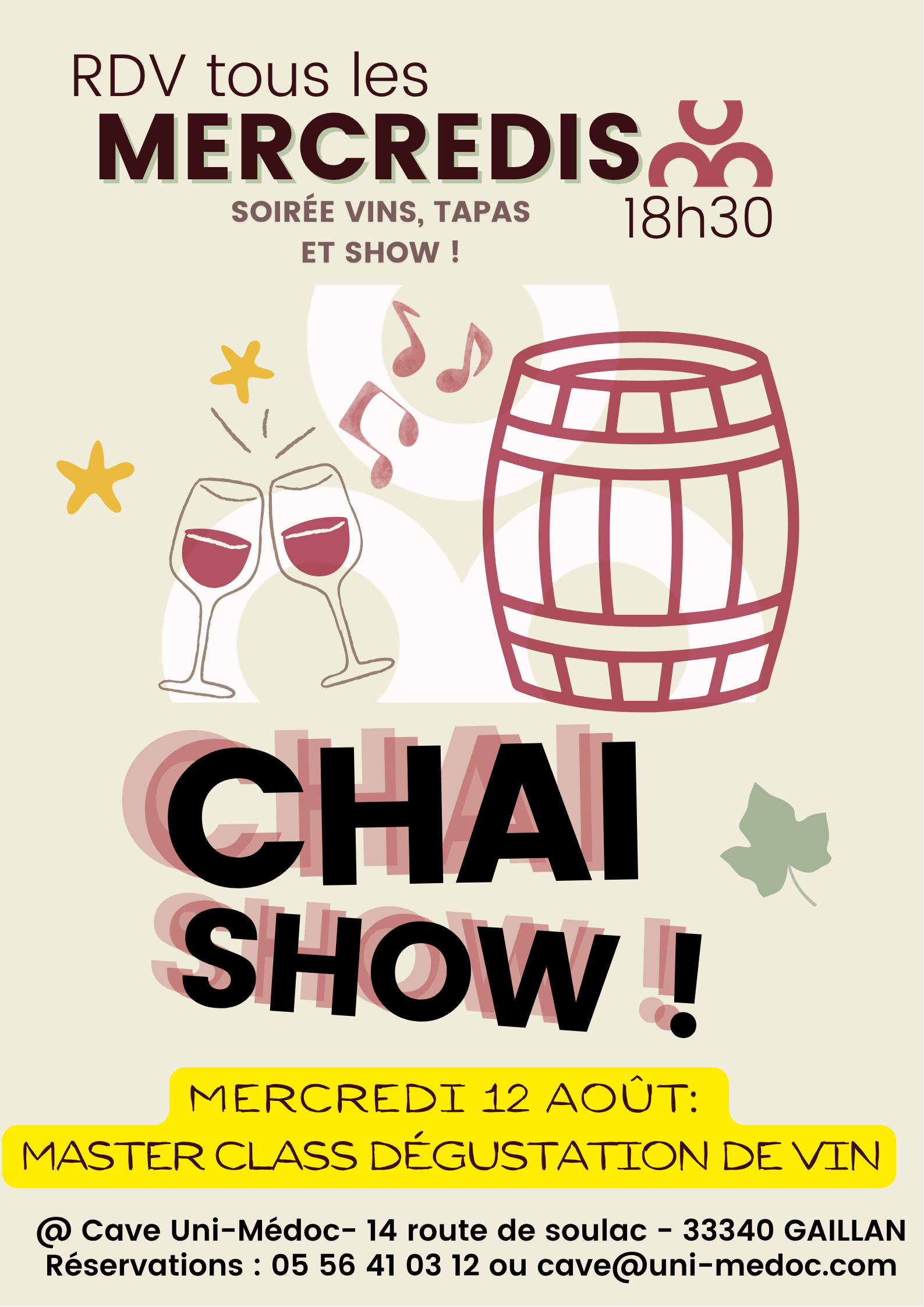 Chai Show : mercredis vin, tapas et musique à la Cave des Vignerons d'Uni-Médoc
