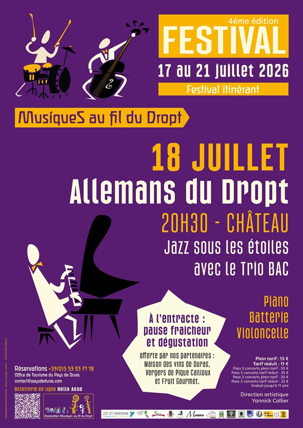 4ᵉ édition du Festival itinérant "Musiques au fil du Dropt" - Jazz sous les étoiles avec le Trio BAC