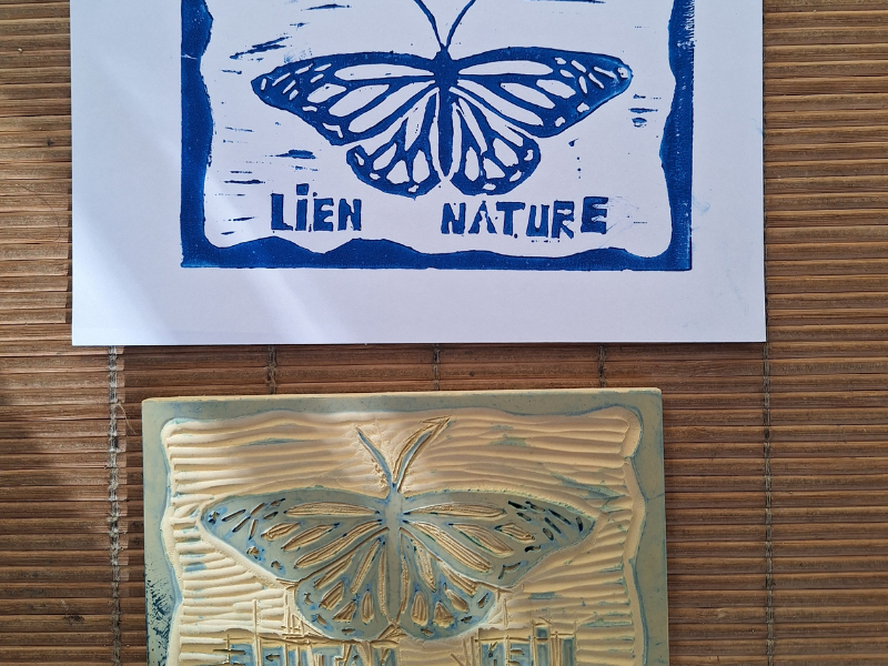 Atelier Linogravure à Terres d'Oiseaux, Braud-et-Saint-Louis