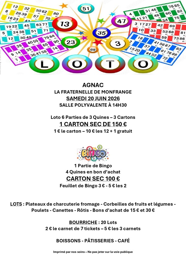 Loto public du club "La Fraternelle de Monfrange" — visuel événement