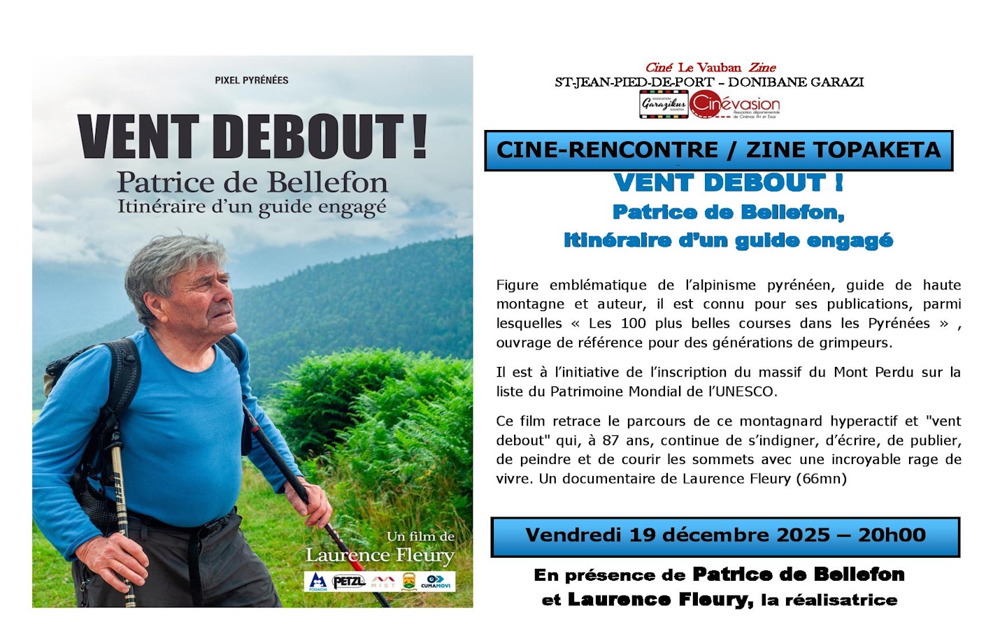 Ciné rencontre : Vent debout ! En présence de Patrice de Bellefon et Laurence Fleury, la réalisatrice