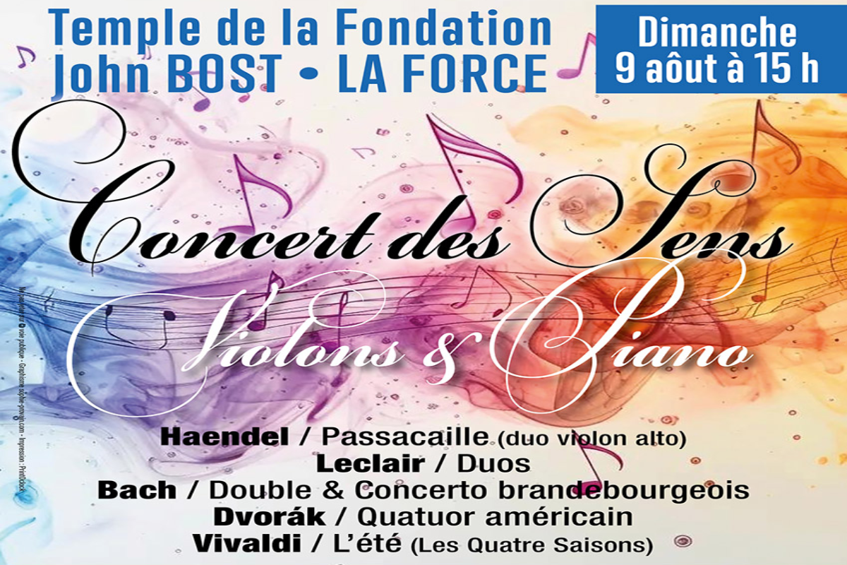 Concert des Sens (Violons & Pianos) | Temple de la Fondation John Bost