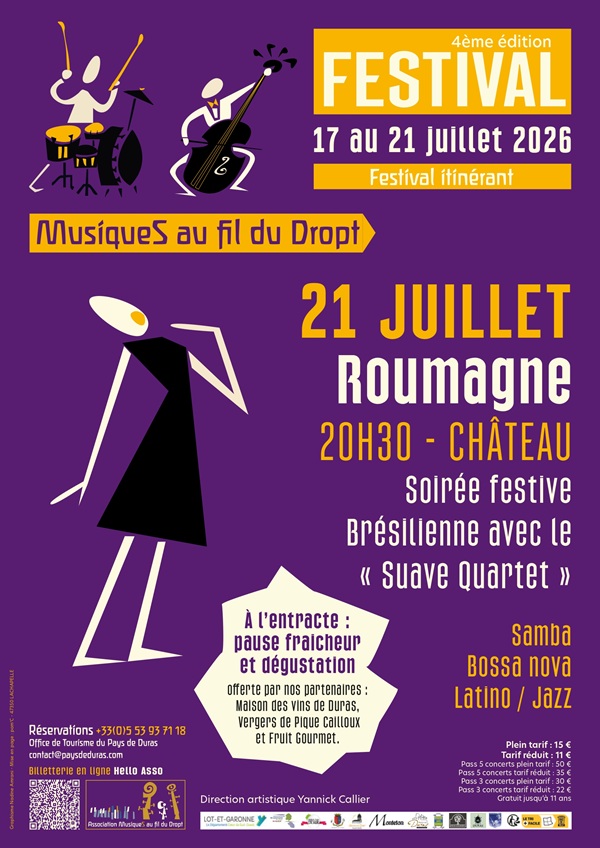 4ᵉ édition du Festival itinérant "Musiques au fil du Dropt" - Soirée festive Brésilienne avec le « Suave Quartet »