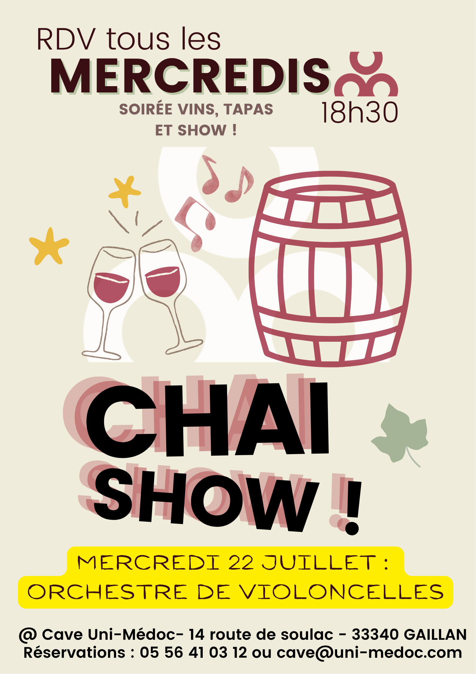 Chai Show : mercredis vin, tapas et musique à la Cave des Vignerons d'Uni-Médoc