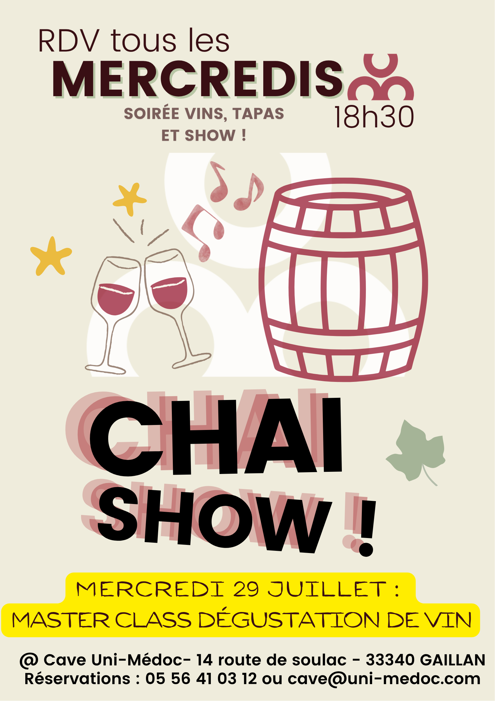Chai Show : mercredis vin, tapas et musique à la Cave des Vignerons d'Uni-Médoc