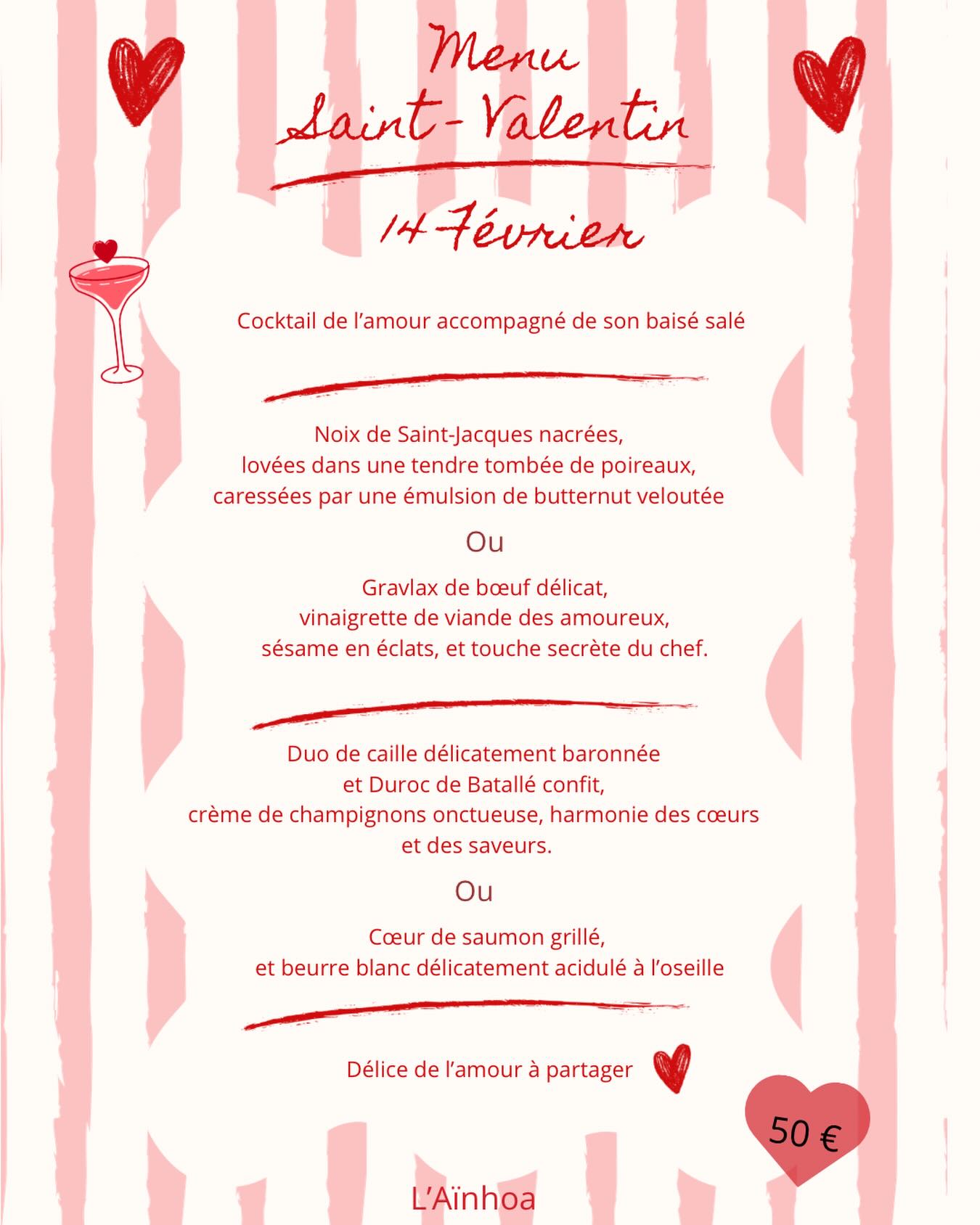 Repas de la Saint Valentin à l'Aïnhoa à Etauliers