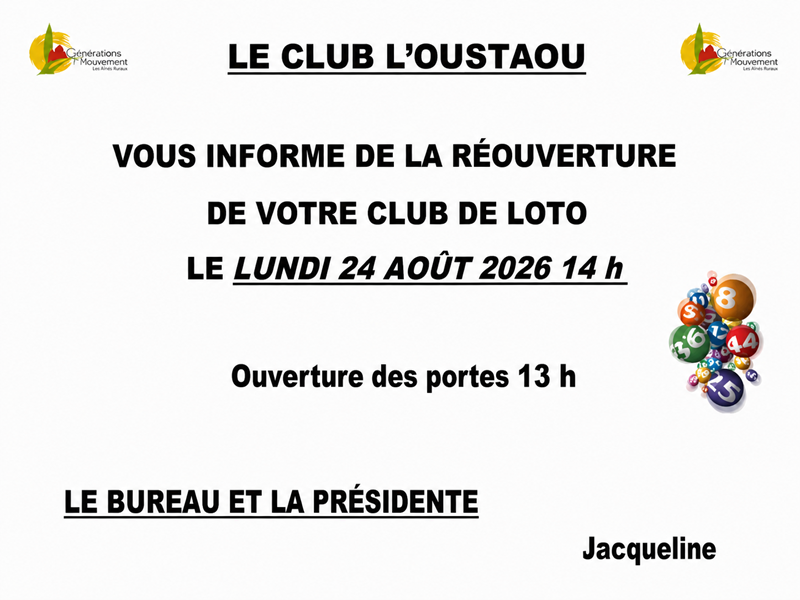 Réouverture du club de Loto