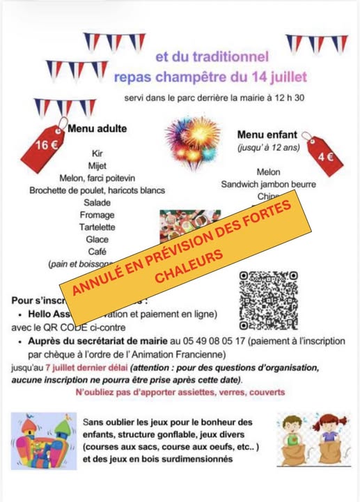 ANNULATION Soirée du 14 juillet à François