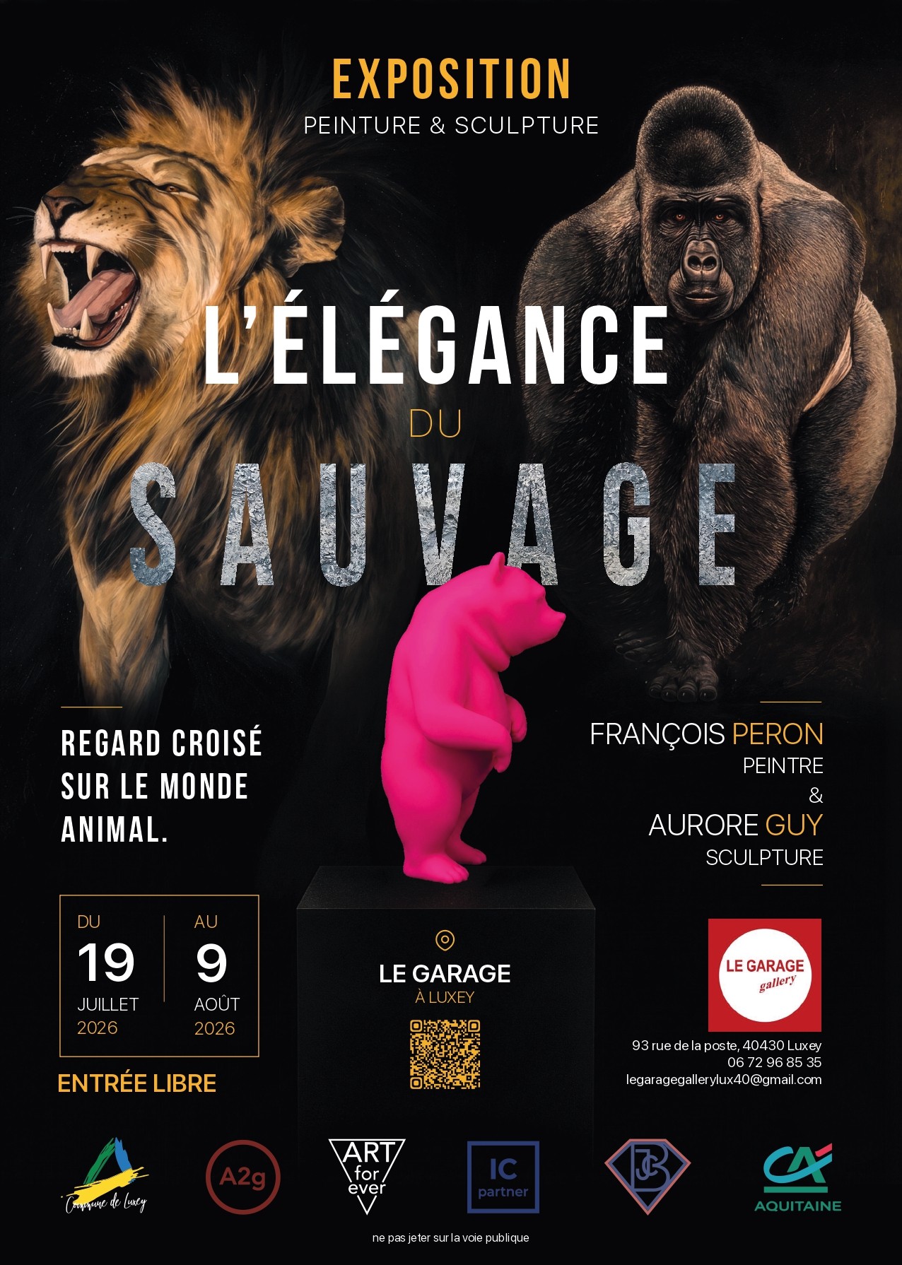 EXPOSITION au Garage gallery Luxey, Aurore GUY, sculptrice et François PERON, peintrençois PERON Claire HAREL