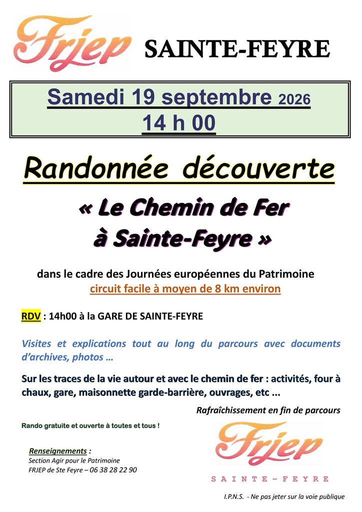 Journées du patrimoine : Randonnée découverte "Le chemin de fer à Sainte-Feyre"