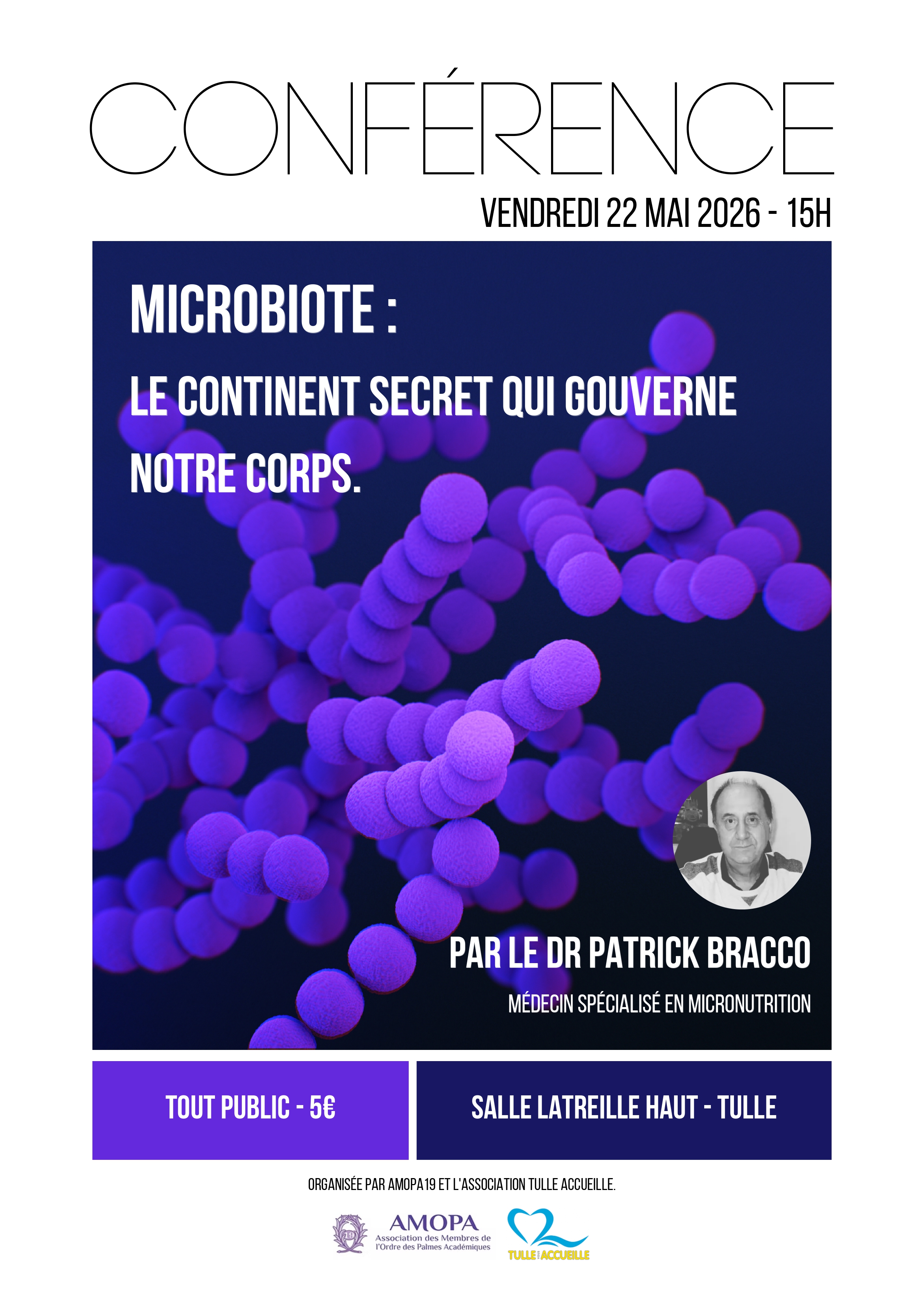 Conférence : "Le microbiote : le continent secret qui gouverne notre corps" — visuel événement