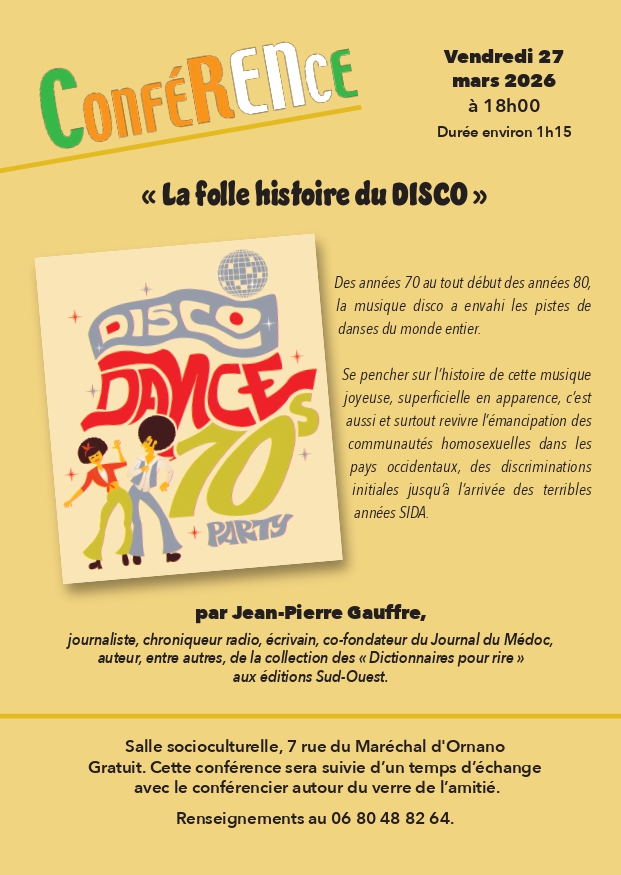 Conférence "La folle histoire du Disco" par Jean-Pierre Gauffre