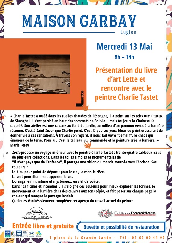 Présentation du livre d'art Lette avec le peintre Charlie Tastet