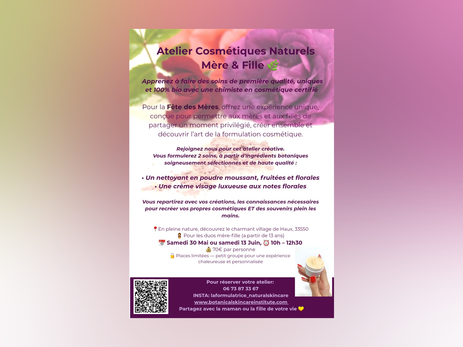 Atelier cosmétiques naturels pour mère et fille — visuel événement
