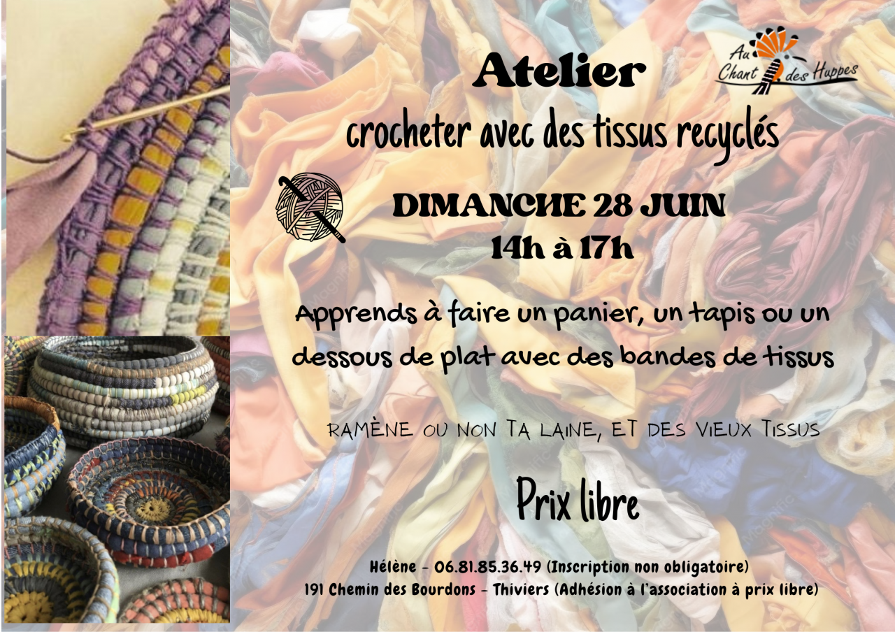 Atelier de crochet avec des tissus recyclés avec Hélène — visuel événement