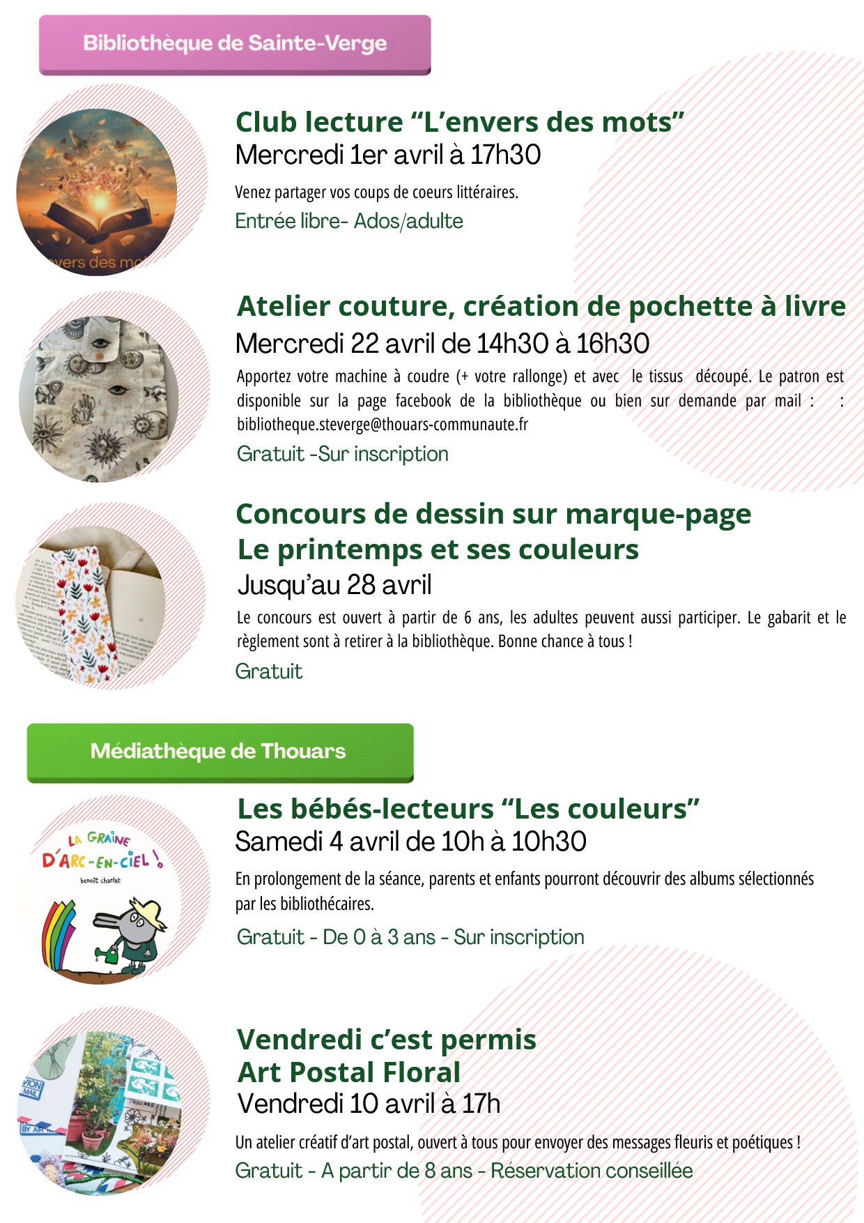 Atelier couture, création de pochette à livre — visuel événement
