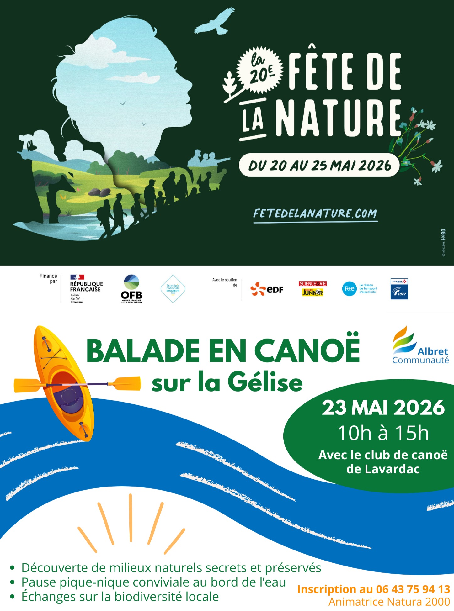 En canoë, sur le site Natura 2000 de la Gélise — visuel événement