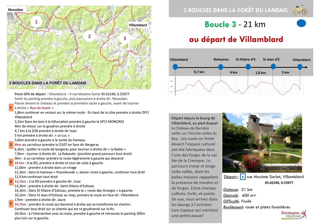 Boucle dans la Forêt du Landais au départ de Villamblard - 21 km