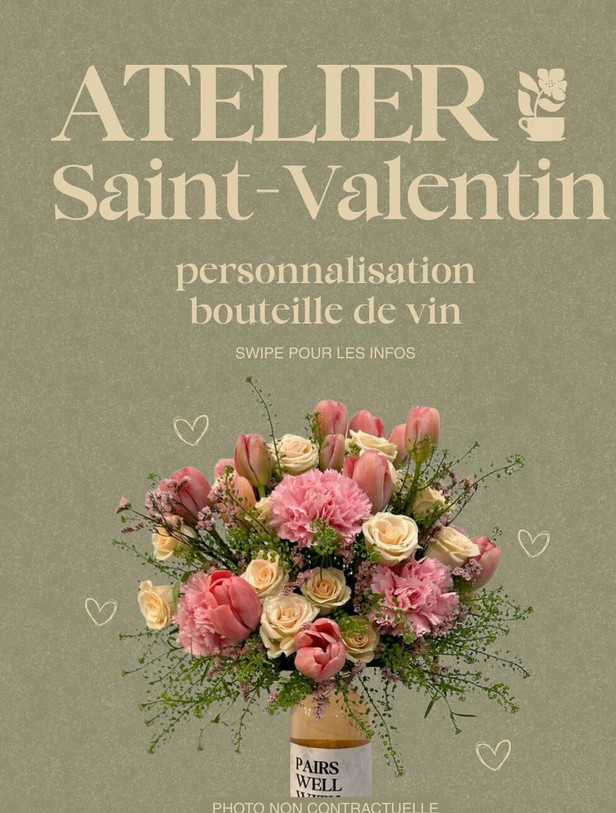 Atelier spécial Saint-Valentin : “Bouteille de fleurs” - Heydi Café Fleurs