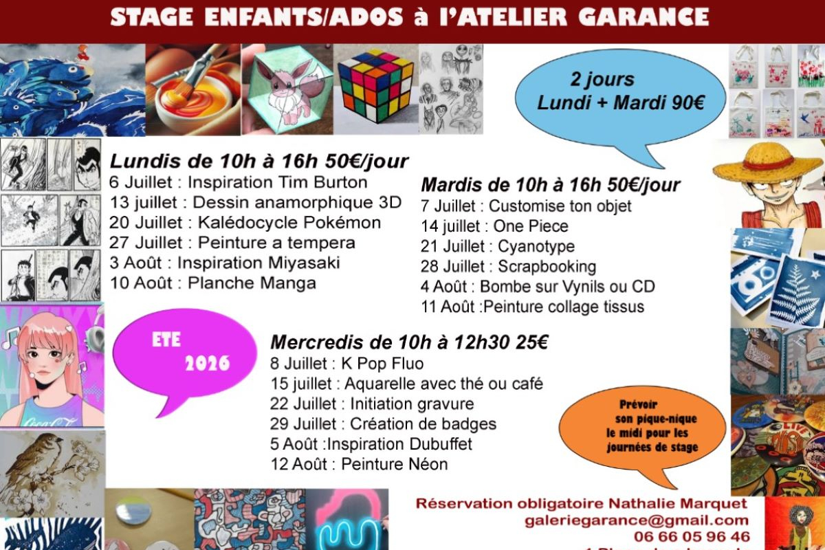 Stages d'été à l'Atelier Garance — visuel événement