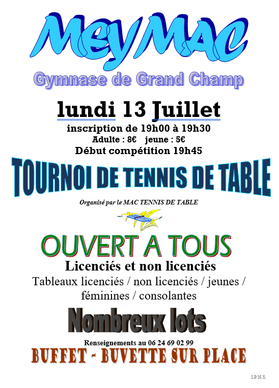 Tournoi de Tennis de Table ouvert à tous