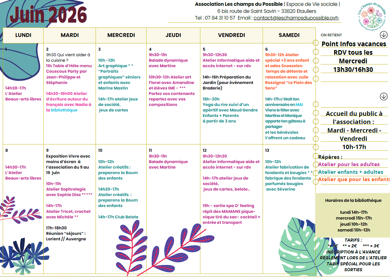 Programme des mois de juin "Les champs des possibles"