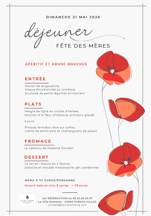 Repas de la fête des mères- La Villa Romaine Carsac-Aillac — visuel événement
