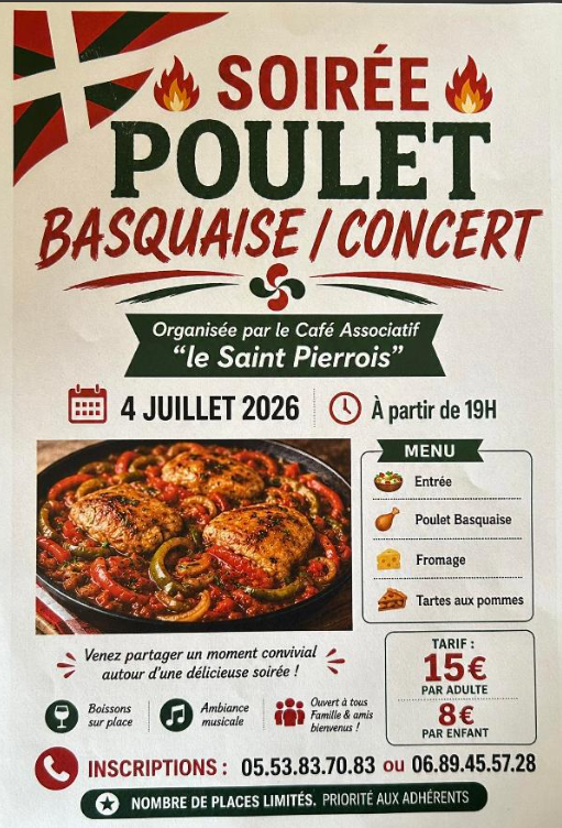 Soirée poulet basquaise/concert, Saint-Pierre-sur-Dropt