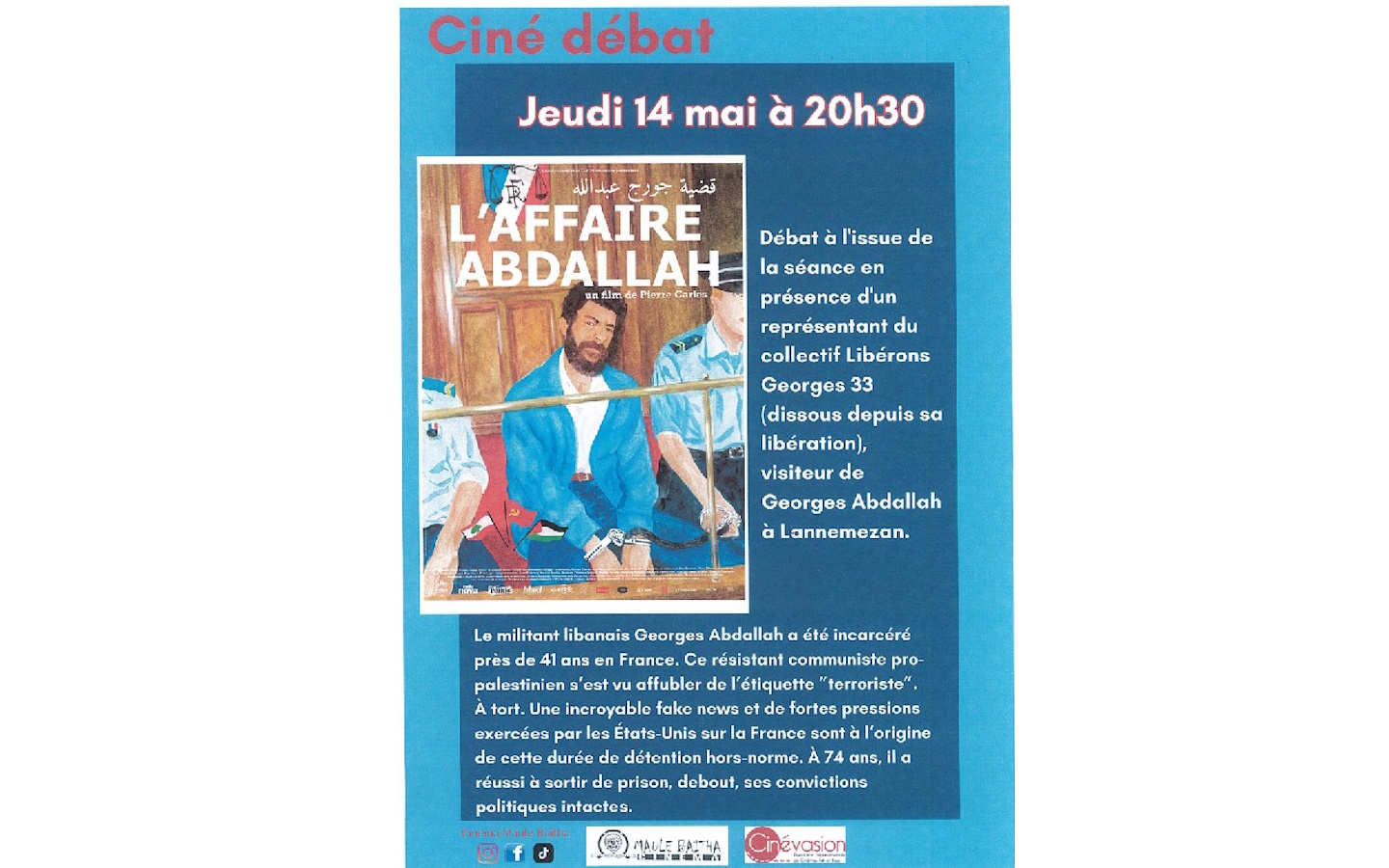 Ciné-débat : l'affaire Abdallah — visuel événement