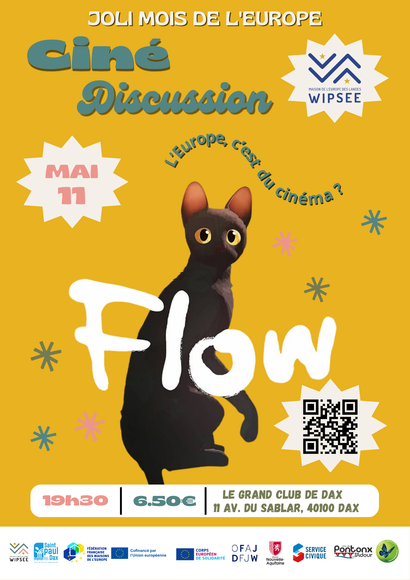 Ciné-discussion : l'Europe, c'est du cinéma ? Flow, le chat qui n'avait plus peur de l'eau — visuel événement