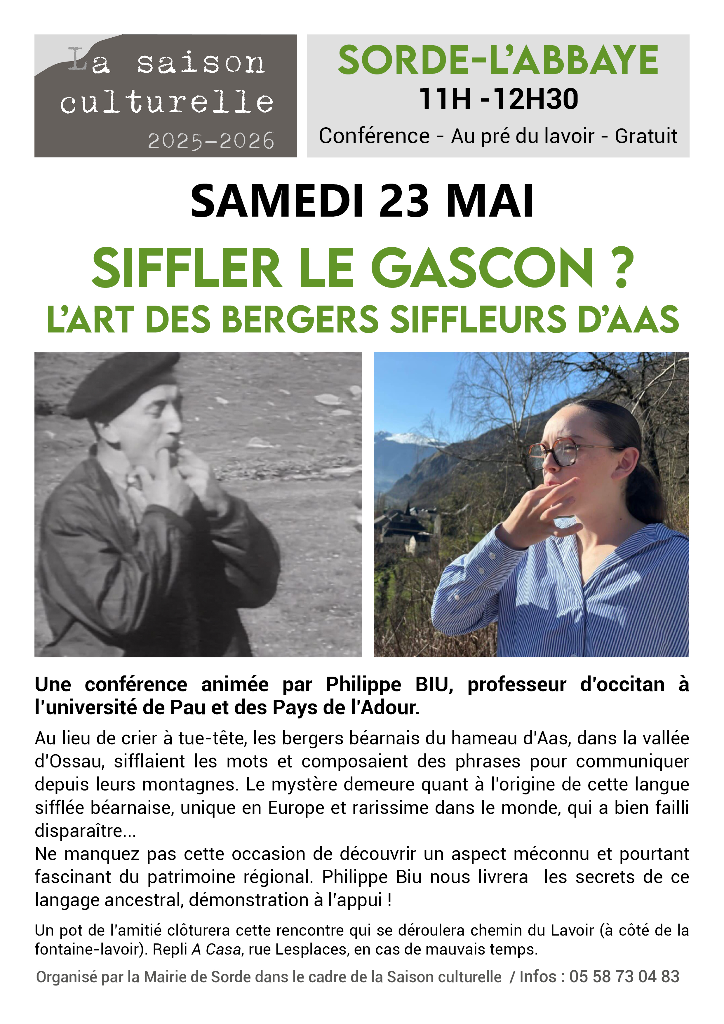 Conférence - Siffler le gascon? L'art des bergers d'Aas — visuel événement