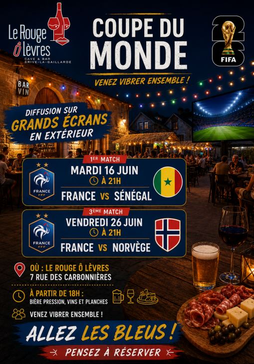 Retransmission Coupe du monde de foot au Bar à vin Le Rouge Ô Lèvres