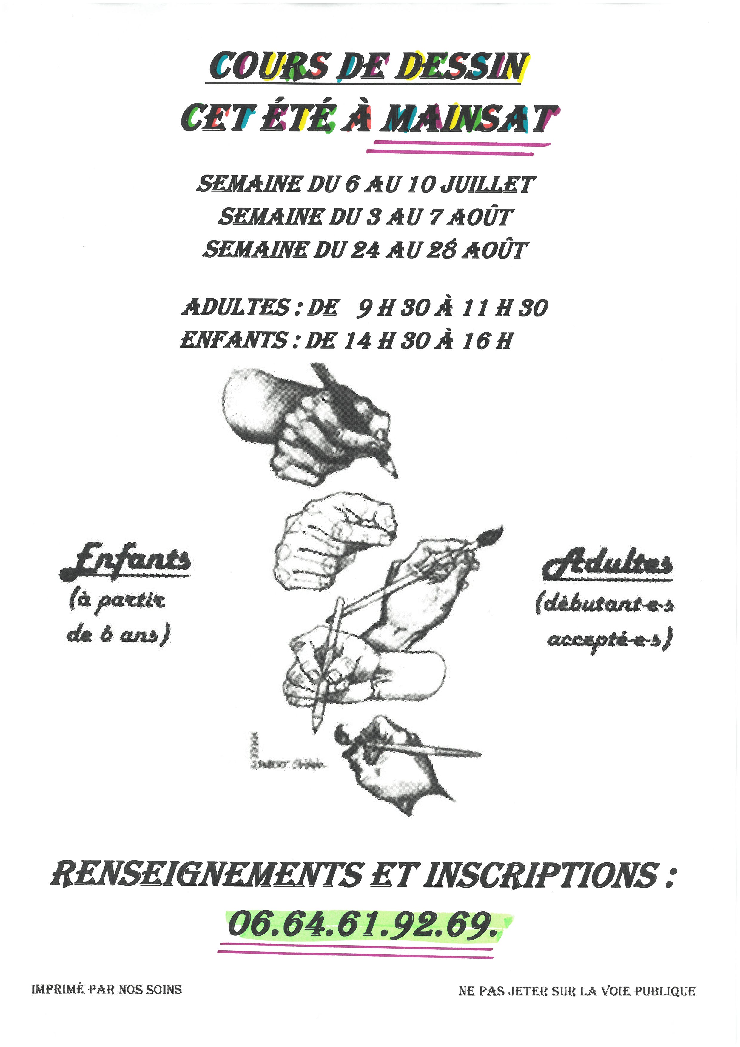 Cours de dessin cet été à Mainsat