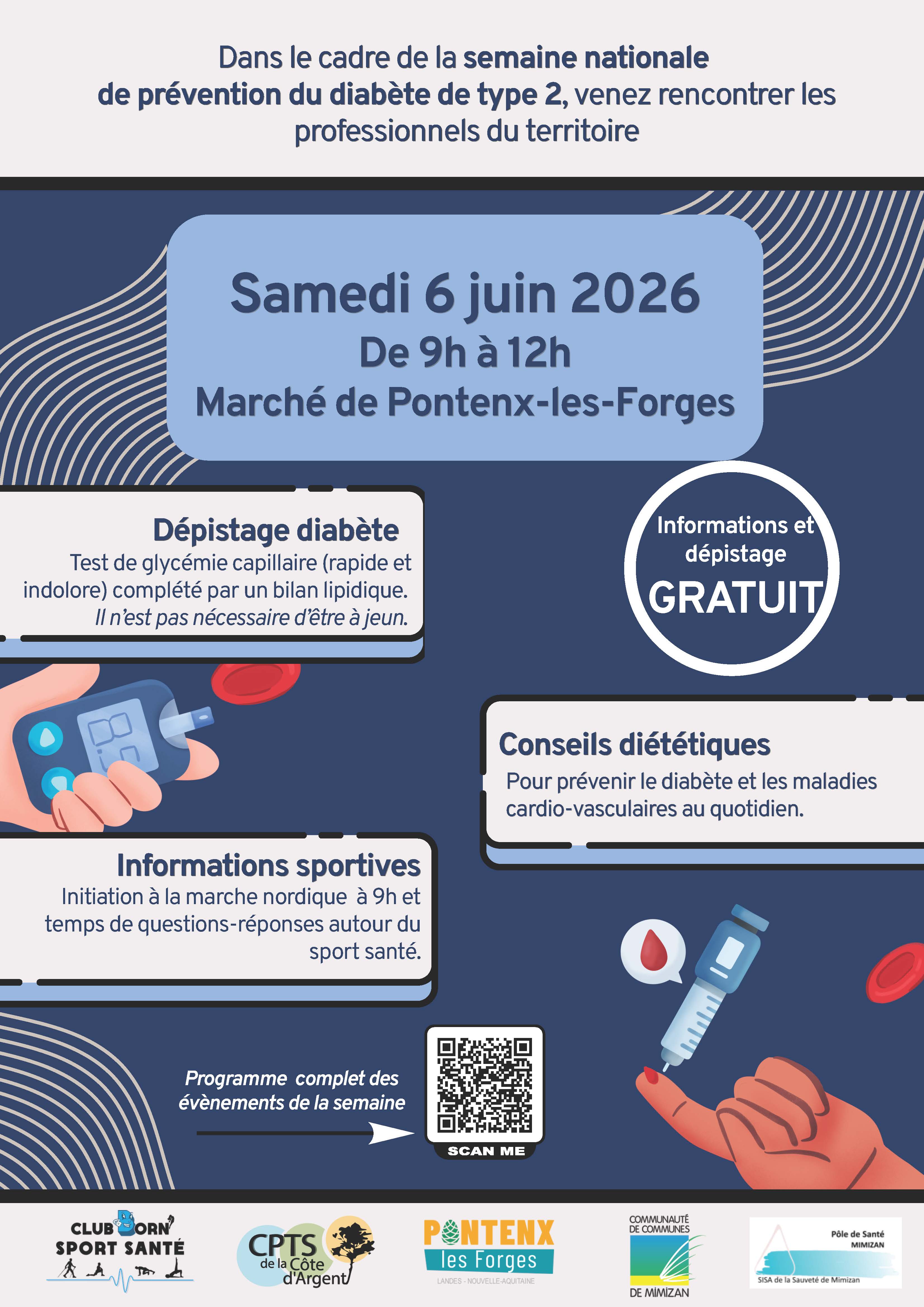 Dépistage gratuit du diabète et infos sur l'alimentation et le sport — visuel événement