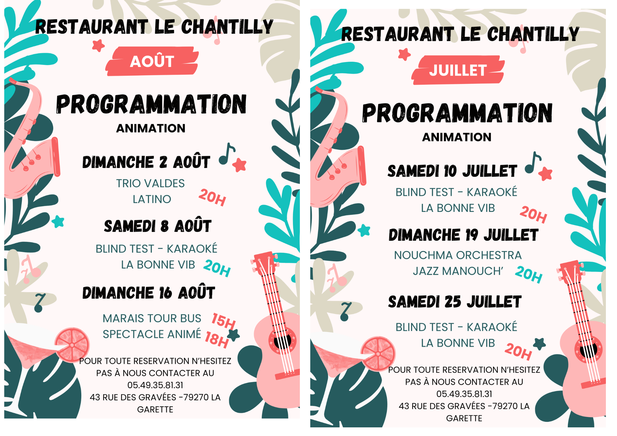 Animations estivales au Chantilly à La Garette