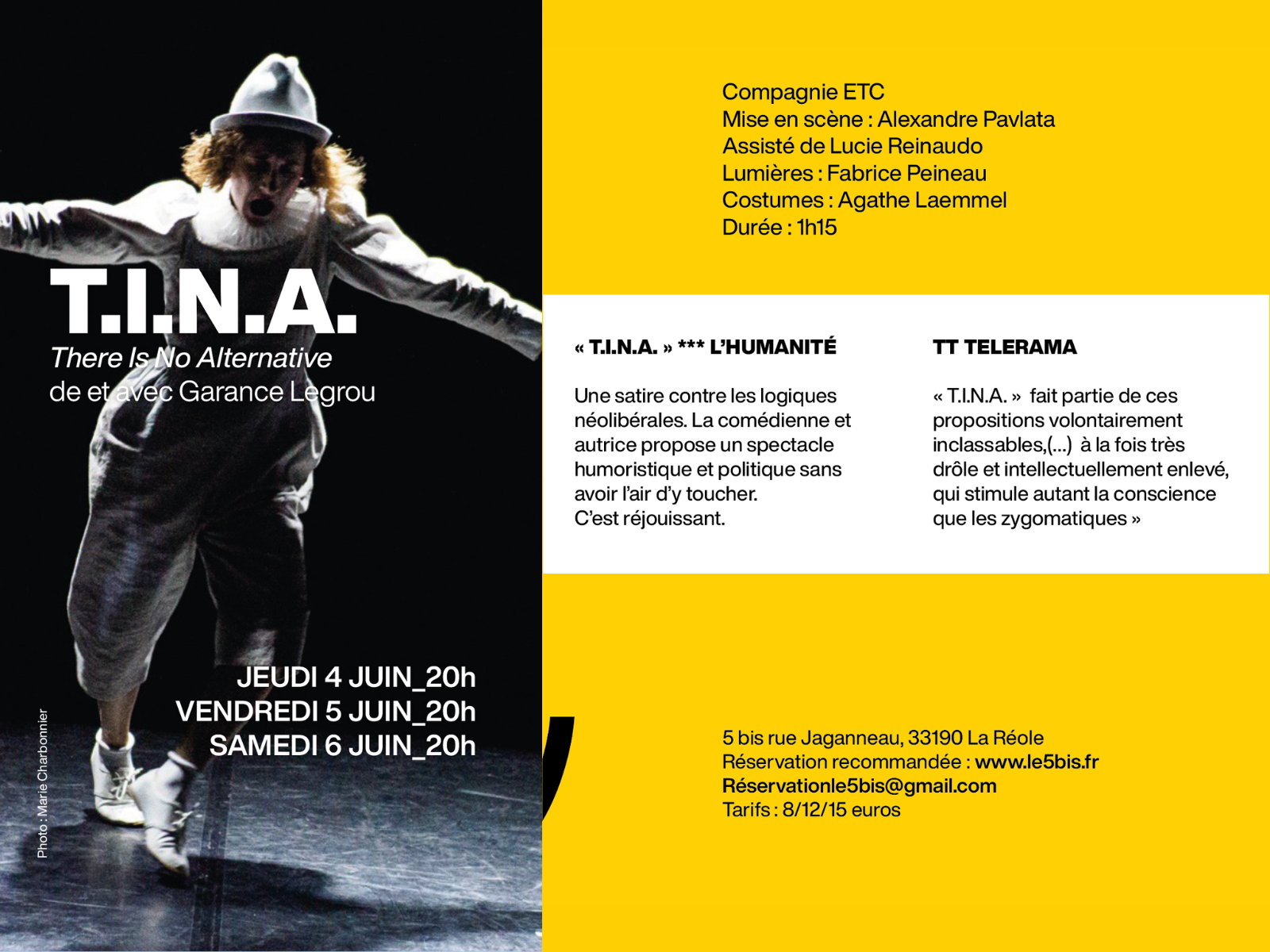 Pièce de théâtre : T.I.N.A — visuel événement