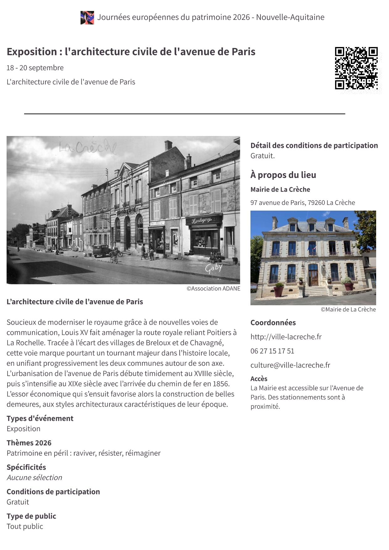 Journées du Patrimoine : Exposition sur l'architecture civile de l'avenue de Paris