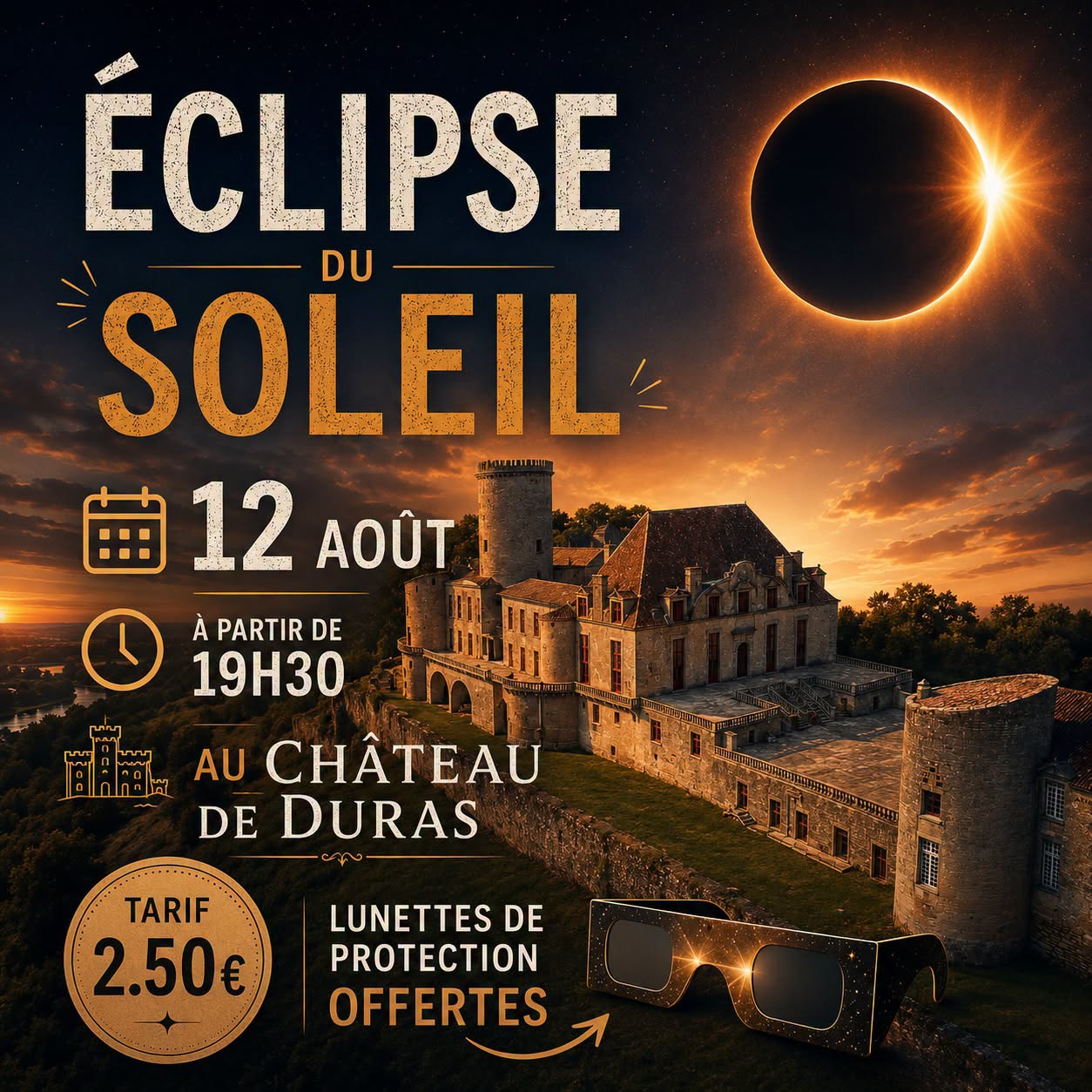 Observation de l'éclipse solaire depuis le château de Duras