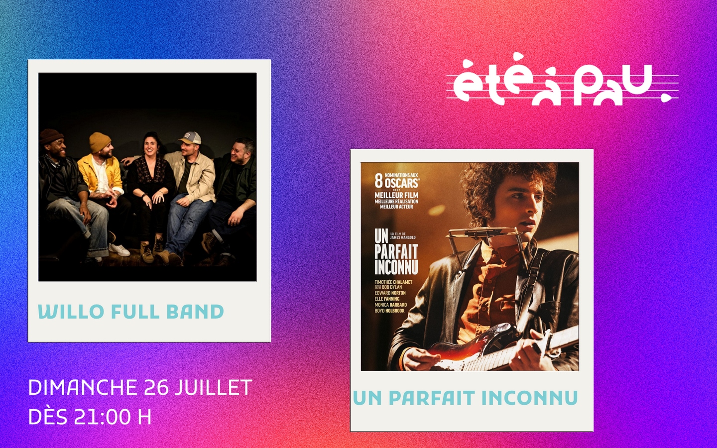 Été à Pau 2026 / Un été au ciné : Willo Full Band (folk) + Un parfait inconnu (VF)