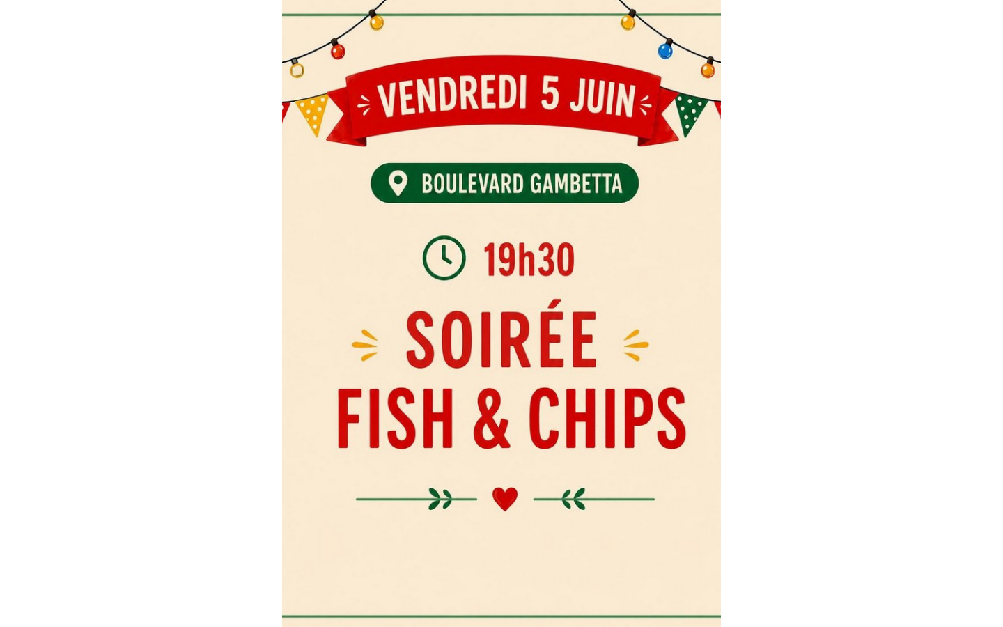 Animation commerciale : soirée fish and chips — visuel événement