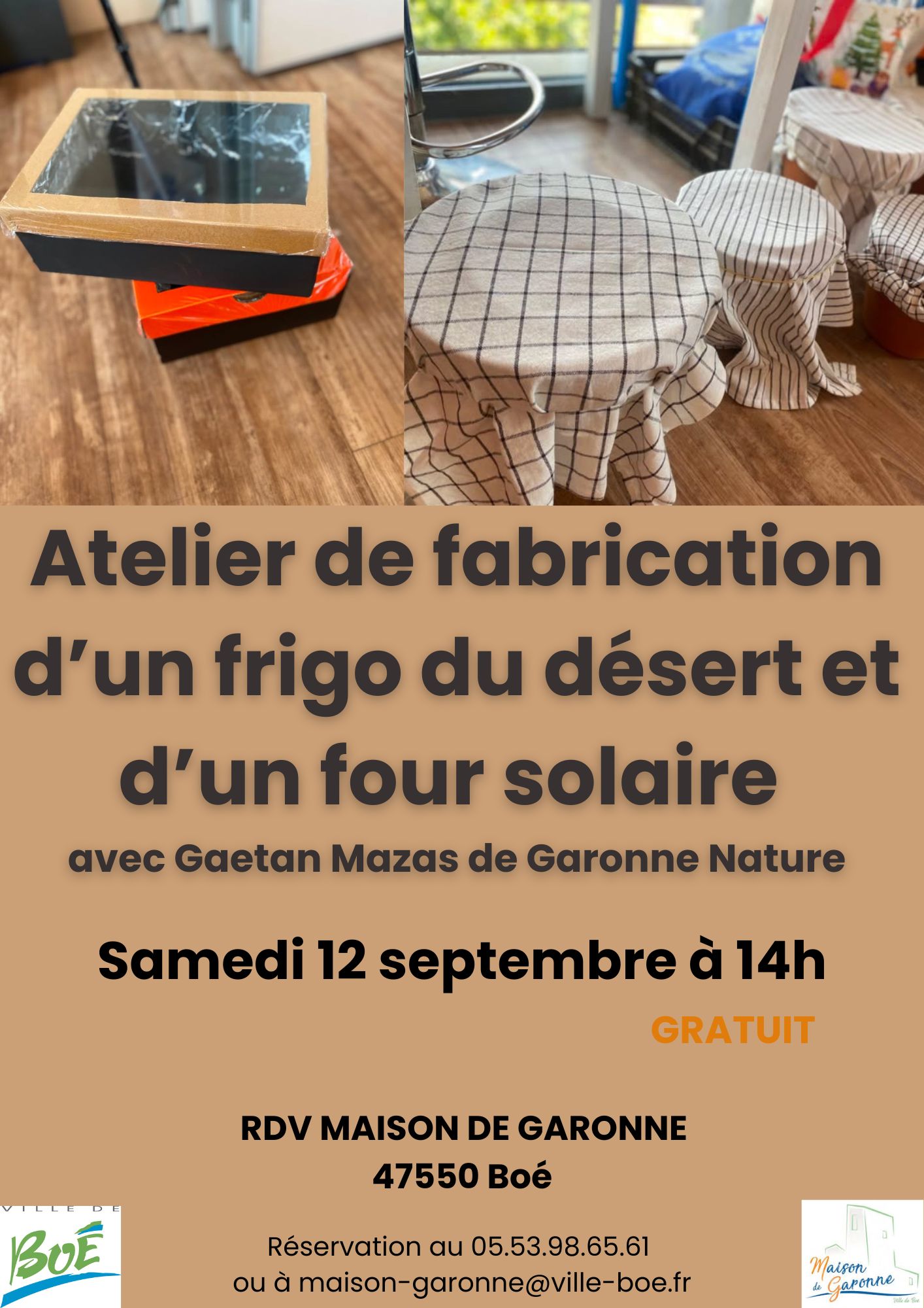 Maison de Garonne :  Atelier de fabrication d’un frigo du désert ou d’un four solaire – tout public