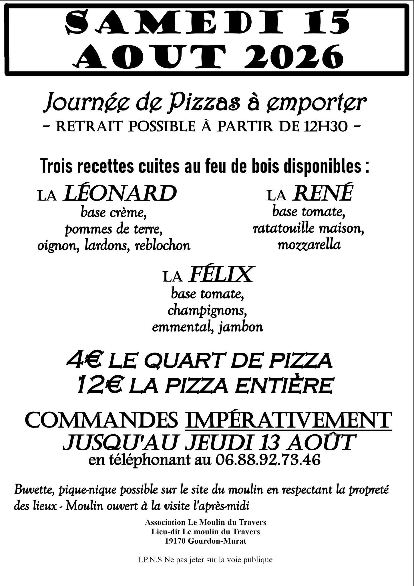 Journée "Pizza au four à bois" au Moulin du Travers