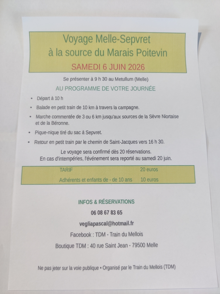 Balade en petit train : Melle-Sepvret à la source du Marais Poitevin