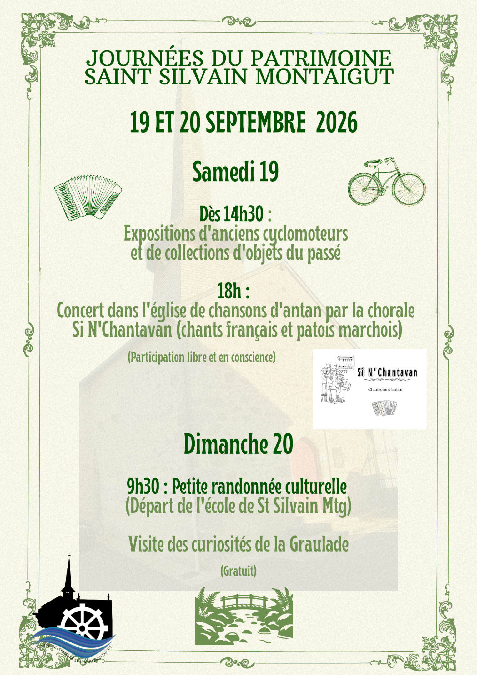 Programme des Journées européennes du patrimoine à Saint Silvain Montaigut
