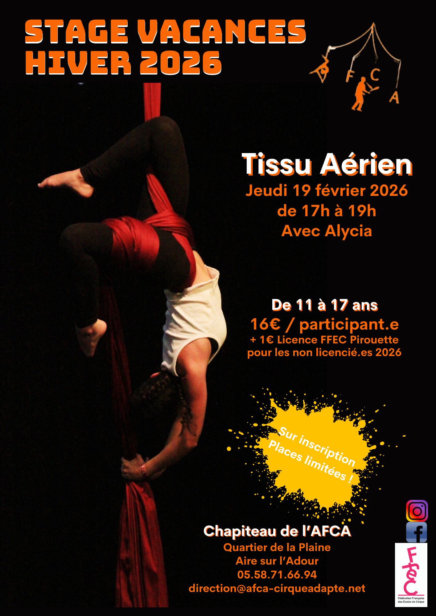 Stage de cirque vacances d'hiver : tissu aérien