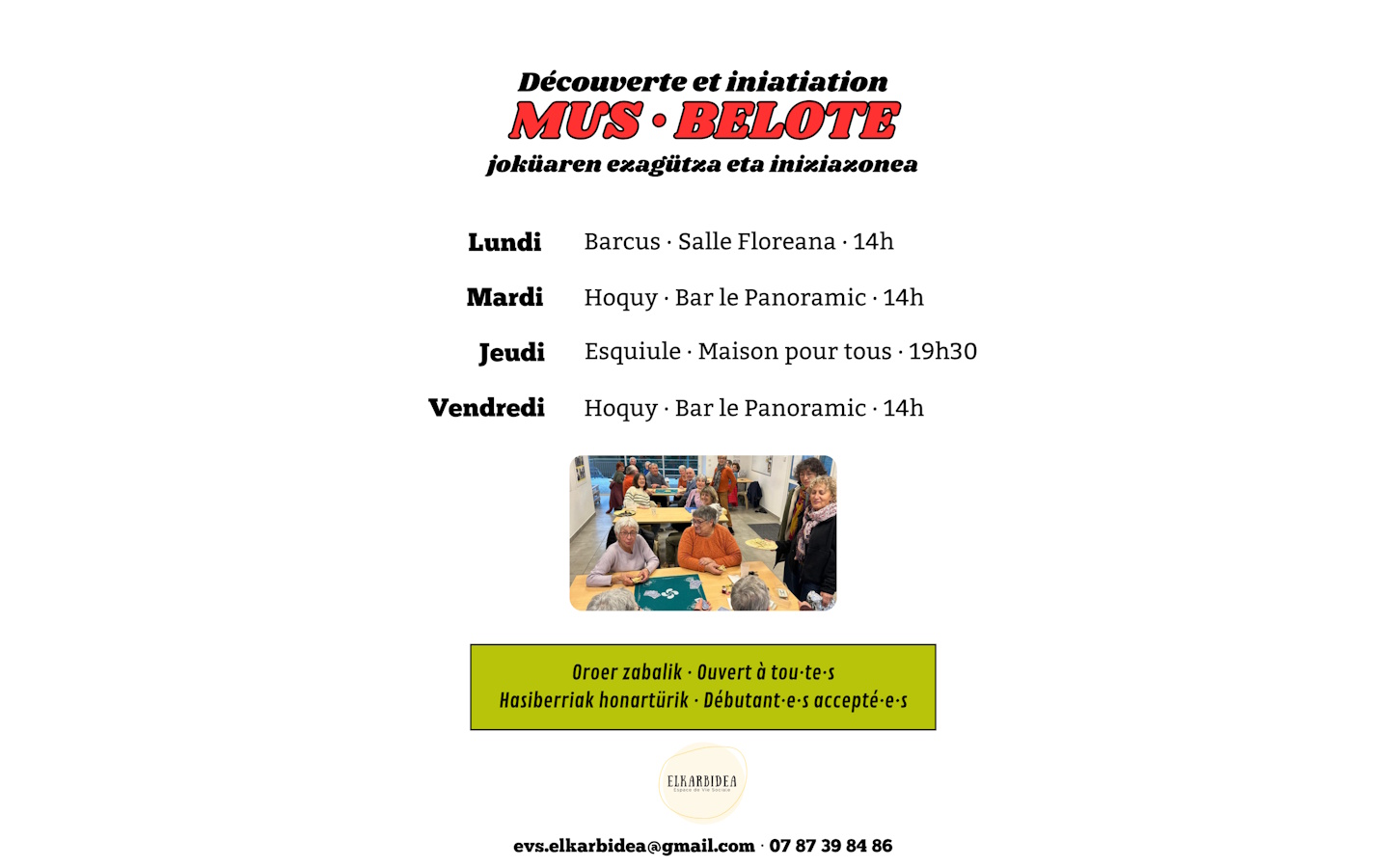Découverte et initiation au mus et à la belote — visuel événement