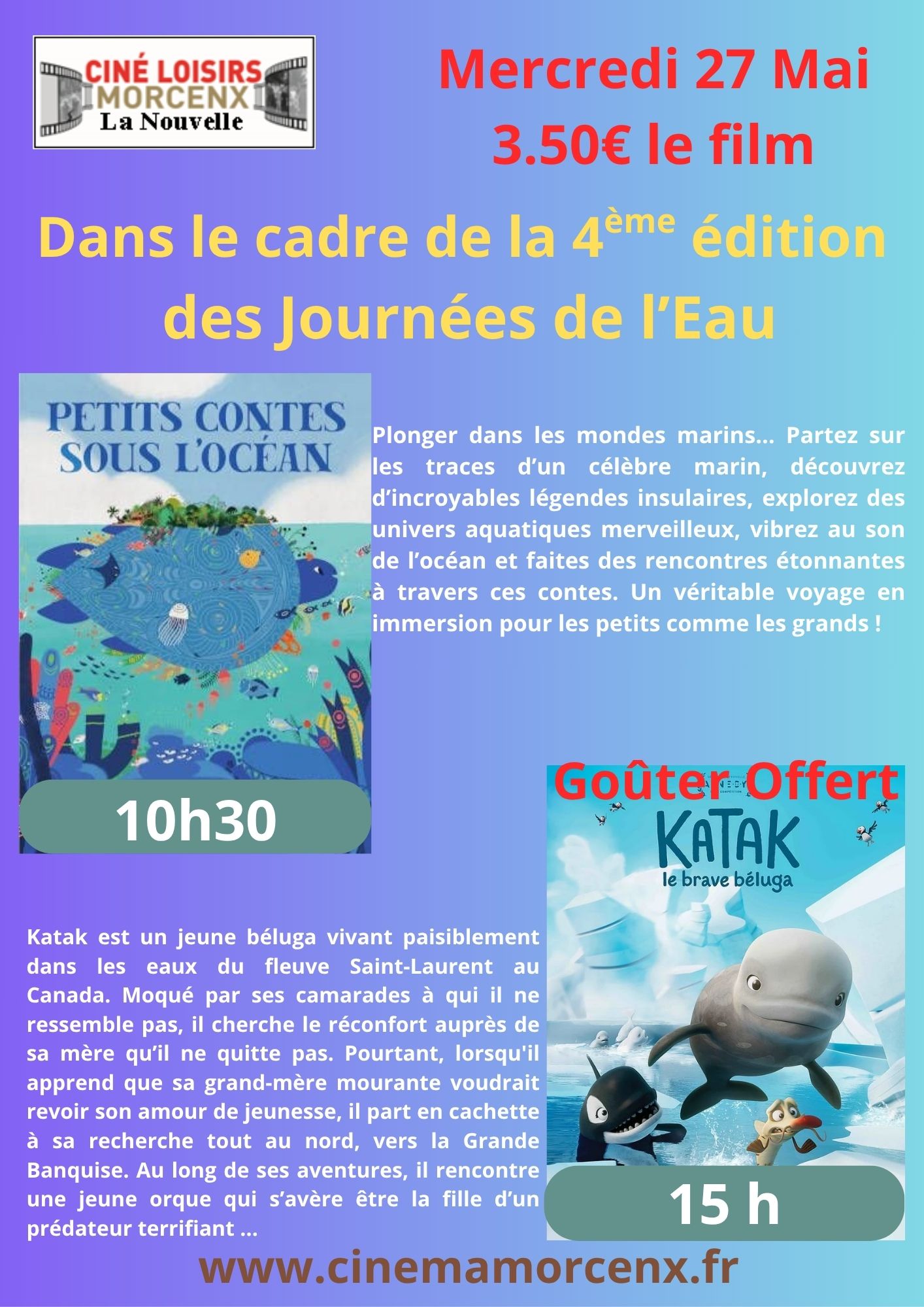 Journées de l'Eau Petits Contes Sous L'Océan et Katak le Brave Béluga - Cinéloisirs — visuel événement