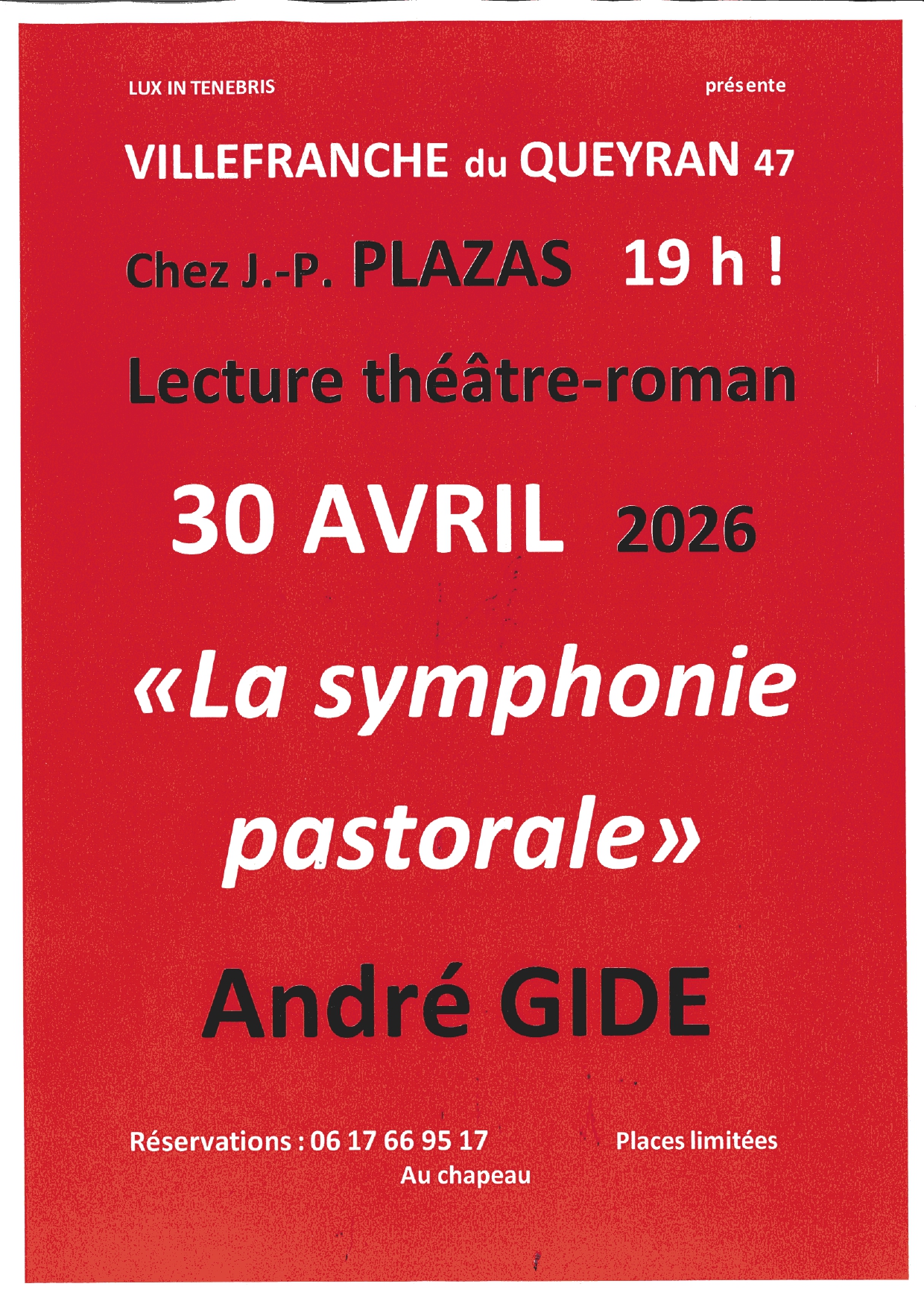 Lectures : théâtre-roman : La Symphonie Pastorale — visuel événement