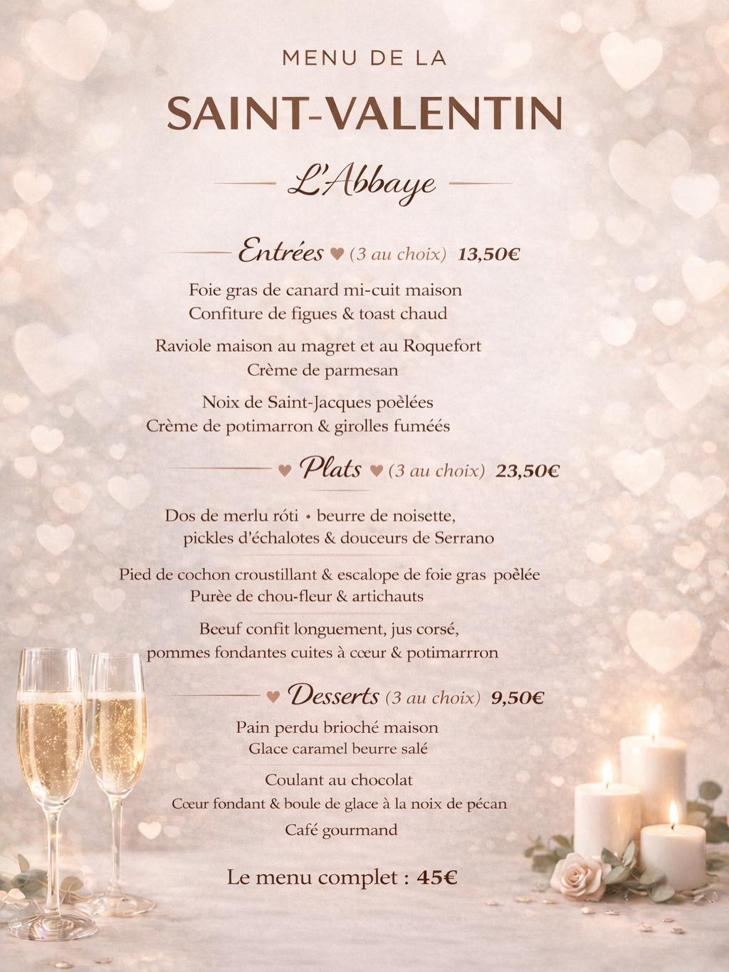 Restaurant l'Abbye : Repas de la Saint Valentin