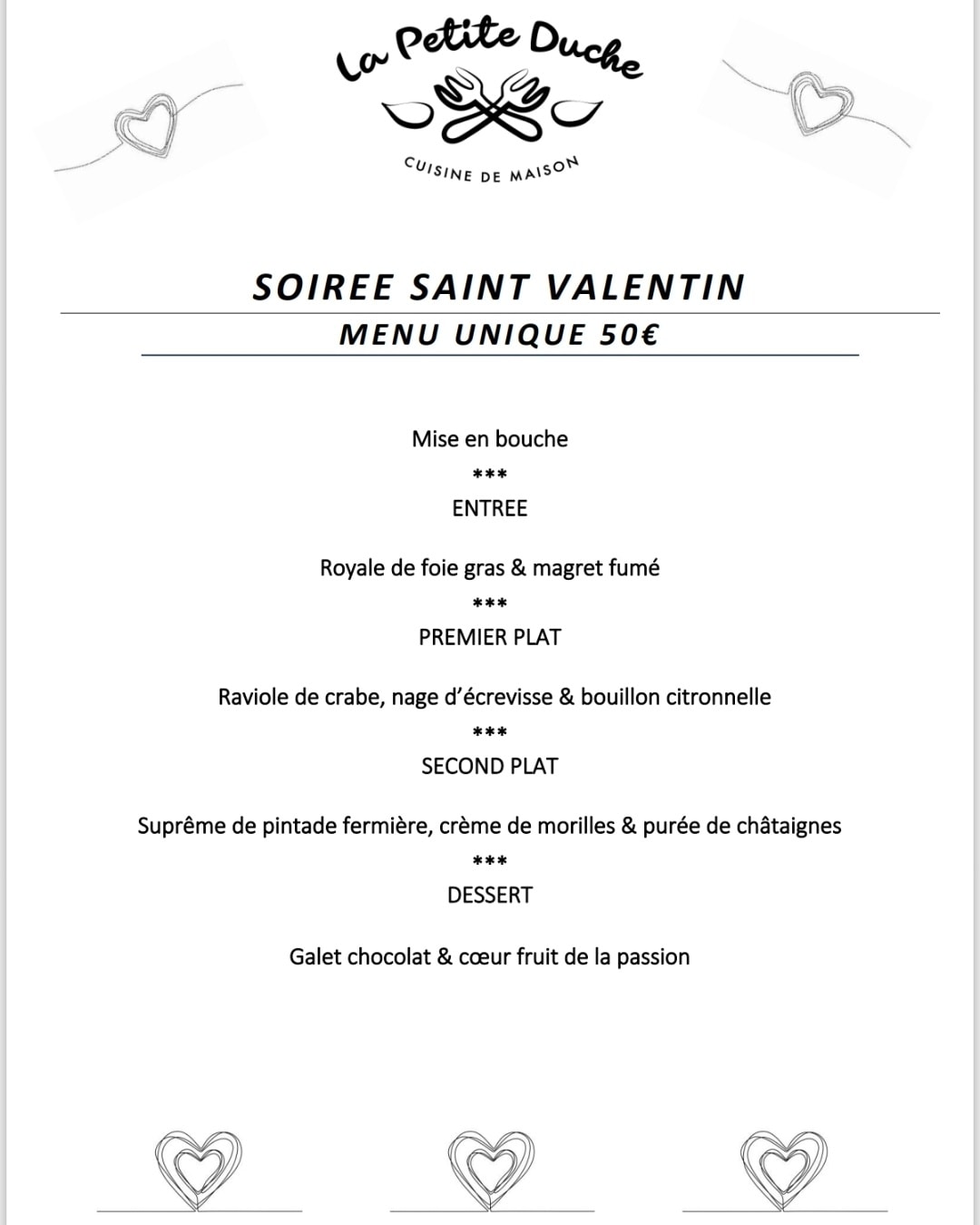 Repas de la Saint Valentin Restaurant La Petite Duche